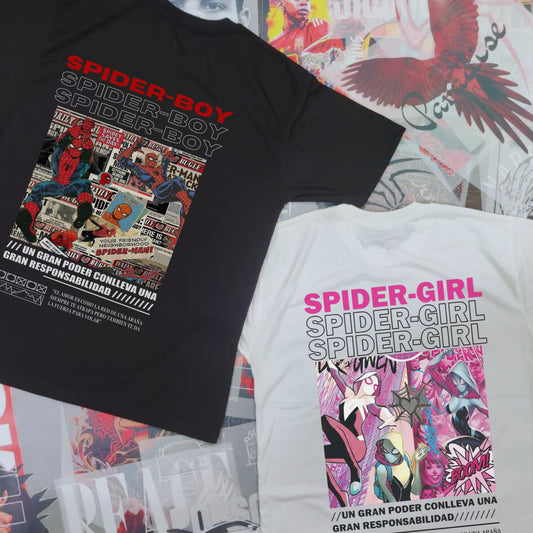 Spider Boy & Spider Girl Couple Shirt – Flirty Marvel Love Tee in Black & White