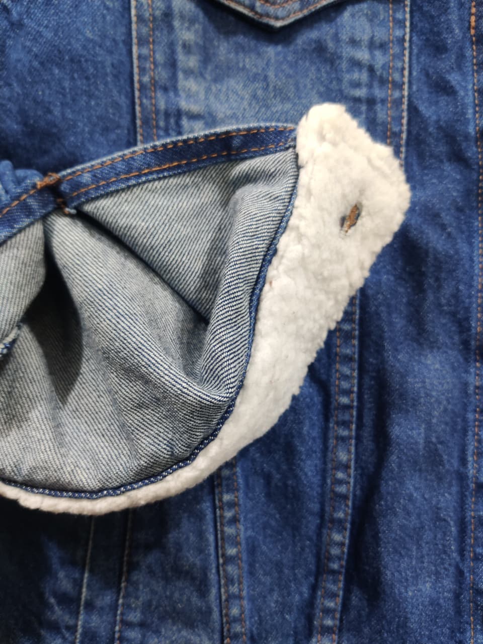 Sherpa Lined Denim Trucker Jacket Blue | Winter Warm Button Jacket | Men’s Size L