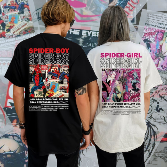 Spider Boy & Spider Girl Couple Shirt – Flirty Marvel Love Tee in Black & White