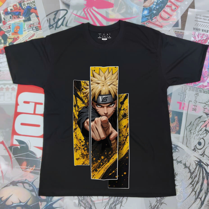 Anime Ninja Inspired Graphic T-Shirt – Black Cotton Streetwear Tee – Japanese Anime Style Unisex Shirt