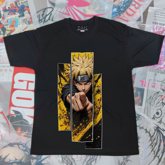 Anime Ninja Inspired Graphic T-Shirt – Black Cotton Streetwear Tee – Japanese Anime Style Unisex Shirt